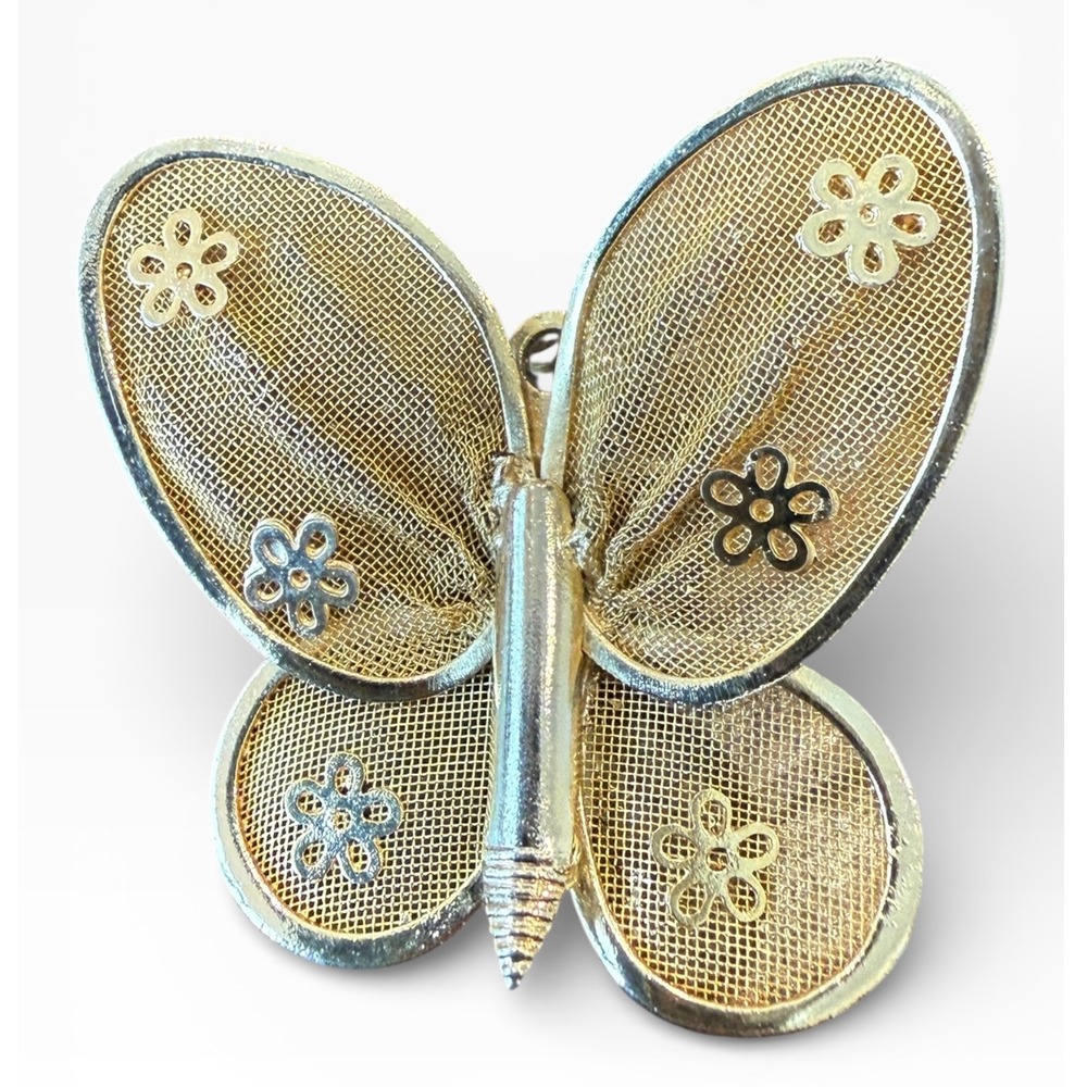 Vintage Gold Mesh Butterfly Brooch‎ Pendant Convertible Mid Century